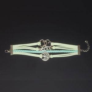 Teal Leather Tree of Life Bracelet